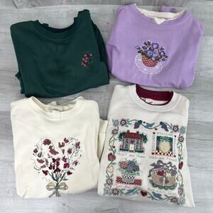 Vintage Graphic Pullover Sweatshirt Bundle Of 4 For Repurpose & Crafts Granny